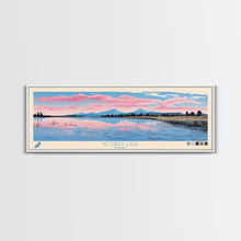 Load image into Gallery viewer, Alturas Lake Idaho Framed Canvas Print, Panoramic Wall Art, Midcentury Modern, Pop Art, Travel Poster, Lake House Decor