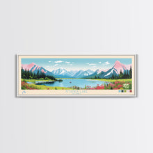 Load image into Gallery viewer, Amanka Lake Alaska Framed Canvas Print, Panoramic Wall Art, Midcentury Modern, Pop Art, Travel Poster, Living Room Art
