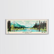 Carregar imagem no visualizador da galeria, Avalanche Lake Montana Framed Canvas Print, Panoramic Wall Art, Midcentury Modern, Pop Art, Travel Poster, Scenic Living Room Art