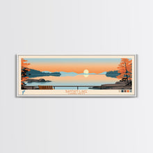 Load image into Gallery viewer, Bantam Lake Connecticut Framed Canvas Print, Panoramic Wall Art, Midcentury Modern, Pop Art, Travel Poster, Scenic Living Room Art