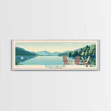 Load image into Gallery viewer, Beech Fork Lake West Virginia Framed Canvas Print, Panoramic Wall Art, Midcentury Modern, Pop Art, Travel Poster, Scenic Lake House Decor, Bedroom Art
