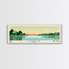 Load image into Gallery viewer, Big Barbee Lake Indiana Framed Canvas Print, Panoramic Travel Poster, Midcentury Modern Wall Art, Pop Art, Nature Living Room Art, Lake House Decor