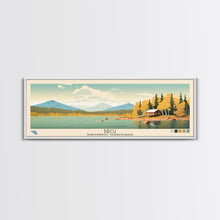Load image into Gallery viewer, Birch Northwest Territories Framed Canvas Print, Panoramic Wall Art, Midcentury Modern, Pop Art, Travel Poster, Scenic Living Room Decor, Lake House Art