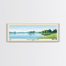 Load image into Gallery viewer, Black Hawk Lake Iowa Framed Canvas Print, Panoramic Travel Poster, Midcentury Modern Wall Art, Pop Art, Nature Bedroom Art, Scenic Lake House Decor
