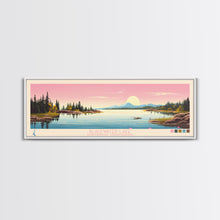 Load image into Gallery viewer, Blackwater Lake Northwest Territories Framed Canvas Print, Panoramic Wall Art, Midcentury Modern, Pop Art, Travel Poster, Scenic Living Room Art, Lake House Decor