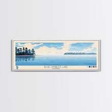 Load image into Gallery viewer, Blue Cypress Lake Florida Framed Canvas Print, Panoramic Wall Art, Midcentury Modern, Pop Art, Travel Poster, Scenic Living Room Art, Lake House Decor