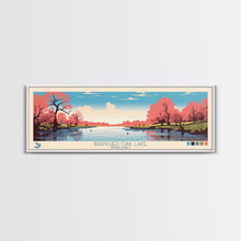 Load image into Gallery viewer, Branched Oak Lake Nebraska Framed Canvas Print, Pop Art Panoramic Travel Poster, Bedroom Decor, Midcentury Modern, Wall Art, Scenic Lake House