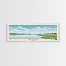 Cargar imagen en el visor de la galería, Carter Lake Nebraska Framed Canvas Print, Midcentury Modern Panoramic Wall Art, Living Room Decor, Pop Art, Travel Poster Art, Scenic Nature Painting, Lake House Decor