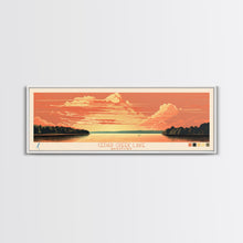 Cargar imagen en el visor de la galería, Cedar Creek Lake Kentucky Framed Canvas Print, Midcentury Modern Panoramic Wall Art, Living Room Decor, Pop Art, Travel Poster Art, Scenic Nature Painting, Lake House Decor