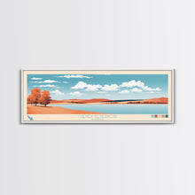 Load image into Gallery viewer, Cheney Reservoir Kansas Framed Canvas Print, Midcentury Modern Panoramic Wall Art, Living Room Decor, Pop Art, Travel Poster Art, Scenic Nature Painting, Lake House Decor