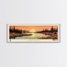 Cargar imagen en el visor de la galería, Colville Lake Northwest Territories Framed Canvas Print, Pop Art Panoramic Travel Poster, Bedroom Decor, Midcentury Modern, Wall Art, Scenic Lake House, Nature Art