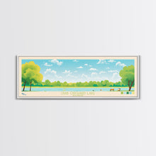 Load image into Gallery viewer, Crab Orchard Lake Illinois Framed Canvas Print, Midcentury Modern Panoramic Wall Art, Living Room Decor, Pop Art, Travel Poster Art, Scenic Nature Painting, Lake House Decor