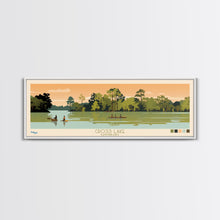 Load image into Gallery viewer, Cross Lake Louisiana Framed Canvas Print, Midcentury Modern Panoramic Wall Art, Living Room Decor, Pop Art, Travel Poster Art, Scenic Nature Painting, Lake House Decor