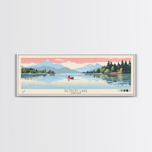 Load image into Gallery viewer, Detroit Lake Oregon Framed Canvas Print, Midcentury Modern Panoramic Wall Art, Bedroom Decor, Pop Art, Travel Poster Art, Scenic Nature Painting