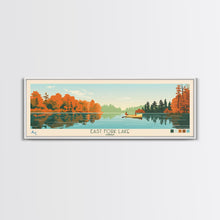 Load image into Gallery viewer, East Fork Lake Ohio Framed Canvas Print, Panoramic Wall Art, Midcentury Modern, Pop Art, Bedroom Decor, Travel Poster, Artistic Lake Painting