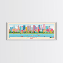 Load image into Gallery viewer, East Reservoir Ohio Framed Canvas Print, Panoramic Art, Midcentury Modern, Pop Art, Bedroom Wall Decor, Travel Poster, Lake View Art