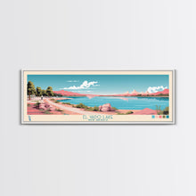 Load image into Gallery viewer, El Vado Lake New Mexico Framed Canvas Print, Panoramic Art, Midcentury Modern, Pop Art, Bedroom Decor, Travel Poster, Serene Lake Art