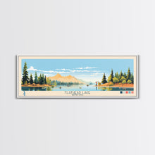 Carregar imagem no visualizador da galeria, Flathead Lake Montana Framed Canvas Print, Panoramic Wall Art, Midcentury Modern, Pop Art, Bedroom Decor, Travel Poster, Nature Painting, Artistic Decor