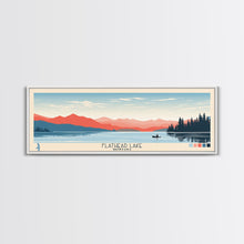 Carregar imagem no visualizador da galeria, Flathead Lake Montana Framed Canvas Print, Panoramic Wall Art, Midcentury Modern, Pop Art, Bedroom Decor, Travel Poster, Nature Art, Artistic Decor