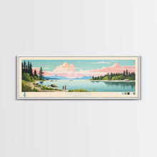 Carregar imagem no visualizador da galeria, Flathead Lake Montana Framed Canvas Print, Panoramic Art, Midcentury Modern, Pop Art, Living Room Wall Art, Travel Poster, Lake View, Home Decor