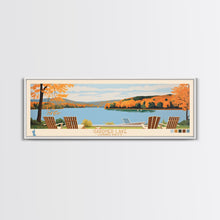 Load image into Gallery viewer, Gardner Lake Connecticut Framed Canvas Print, Panoramic Wall Art, Midcentury Modern, Pop Art, Bedroom Decor, Travel Poster, Lake View, Artistic Decor