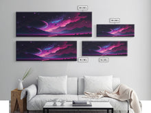 Load image into Gallery viewer, Beautiful Science Fiction Wall Art, Synthwave Style Scifi Art, Framed Canvas Print, Panoramic Alien Worlds and Star Filled Night Sky