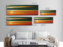 Load image into Gallery viewer, Art Deco Wall Art, Framed Canvas Print, Emerald Green and Gold Palm Tree Leaves and Sunset, Panoramic Ultrawide Art, Large Format Wall Decor