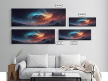 Load image into Gallery viewer, Beautiful Science Fiction Wall Art, Synthwave Style Scifi Art, Framed Canvas Print, Panoramic Alien Worlds and Star Filled Night Sky