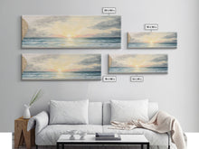 Load image into Gallery viewer, Panoramic Sea Canvas Oil Painting Print, Holiday Seascape Art, Blue Sky Cloud Mural Living Room Decor Painting Framed Wall Art