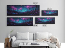 Load image into Gallery viewer, Beautiful Fantasy Forest, Framed Canvas Print, Fantasy Art, Butterflies and Fireflies Light up a Fairy Forest At Night, Framed Wall Art
