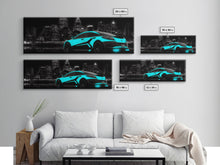 Cargar imagen en el visor de la galería, City Skyline Wall Art, Teal Sports Car, Abstract Urban Art, Cityscape Art, Dark Night Large Urban Art, Panoramic, Wall Art, Canvas Print
