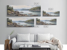 Cargar imagen en el visor de la galería, Colored Pencil Landscape Wall Art Print, Lake, Riverbank, River, Trees, Mountain, Large Canvas Art Print, Panoramic, Wall Art, Canvas Print