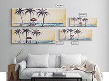 Load image into Gallery viewer, Couple In Beach Scene Art, Minimalist Beach Canvas Art Print, Palm Trees, Canvas Wall Art Beach, Panoramic, Wall Art, Canvas Print