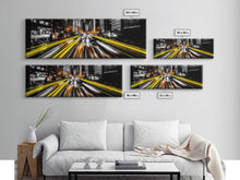 Load image into Gallery viewer, Long Exposure City Street Lights Wall Art, Urban Art Print, Night In The City, Streaks Of Light, Panoramic, Wall Art, Canvas Print