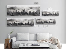 Carregar imagem no visualizador da galeria, Abstract City Art, Cityscape Wall Art, City Skyline Wall Art, Black And White Urban Art Print, Wall Decor, Panoramic, Wall Art, Canvas Print