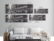 Load image into Gallery viewer, Detailed Street Pencil Sketch Canvas Print, City Wall Art, Bus, Cars, Traffic, Buildings, Urban Art Print, Panoramic, Wall Art, Canvas Print