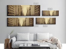 Cargar imagen en el visor de la galería, City Scape Wall Art, City Skyline Wall Art, Framed Canvas, Sepia Art, Perspective Art Print, Wall Decor, Panoramic, Wall Art, Canvas Print