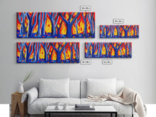 Cargar imagen en el visor de la galería, Forest On Fire, Red Flames, Blue Trees, Abstract Forest Art, Canvas Wall Decor, Large Art Print, Panoramic, Wall Art, Canvas Print