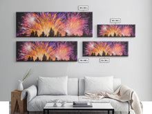Carregar imagem no visualizador da galeria, Fireworks Over Forest Canvas Art Print, Woods, Pines Trees, Wall Decor, Framed Large Canvas Print, Panoramic, Wall Art, Canvas Print