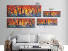 Carregar imagem no visualizador da galeria, Flames In The Woods Canvas Art Print, Forest Fire, Red Flame, Wall Decor, Framed Large Canvas Print, Panoramic, Wall Art, Canvas Print