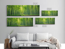 Load image into Gallery viewer, Beautiful Photographic Panoramic of Arashiyama Bamboo Grove Kyoto Japan, Framed Canvas Print, Landscape Photography, Landmark Art
