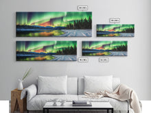 Carregar imagem no visualizador da galeria, Aurora Borealis, Northern Lights Panoramic Framed Canvas Print, Beautiful Winter Wonderland Landscape Painting