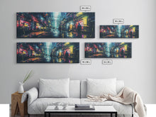 Load image into Gallery viewer, Cyberpunk Tokyo City Streets, Framed Canvas Print, Cyberpunk Style Wall Art, Synthwave Decor, Videogame Concept Art