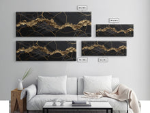 Load image into Gallery viewer, Black and Gold Marble Canvas Wall Art, Abstract Canvas Art, Panoramic Art, Large Wall Art, Marble Wall Decor, Large Canvas Art, Modern Art