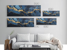 Load image into Gallery viewer, Black, Blue and Gold Marble Canvas Wall Art, Abstract Canvas Art, Panoramic Art, Large Wall Art, Marble Wall Decor, Large Canvas Modern Art