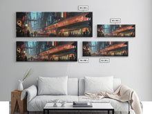 Carregar imagem no visualizador da galeria, Futuristic Cyberpunk City, Framed Canvas Print, Dystopian Art, Metropolis Painting, Unique Office Decor