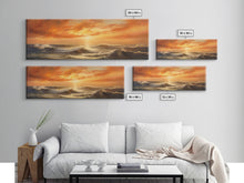 Load image into Gallery viewer, Framed Wall Art Print Set Sunset Horizon on Beach Shore Nature Ocean Oil Painting Nautical Scenic Colorful Multicolor Ultra