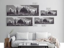 Load image into Gallery viewer, Dystopian Art Deco Style Architecture, Extra Large Wall Art, Framed Panoramic Canvas Print, Framed Wall Decor