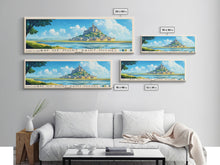 Load image into Gallery viewer, Bay of Mont Saint-Michel, France Panoramic Beach Print, Vacation Gift, France Wall Art, Framed Canvas Print, Framed Beach Painting