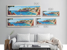 Carregar imagem no visualizador da galeria, Cala Fornells, Spain Panoramic Beach Print, Vacation Gift, Spain Wall Art, Framed Canvas Print, Framed Beach Painting